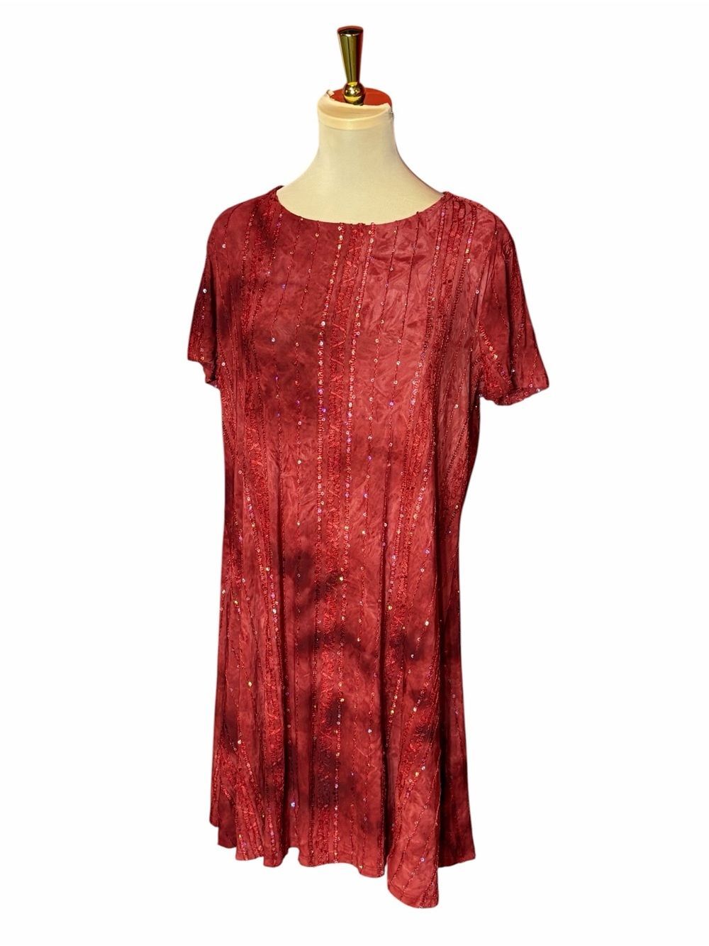 Cocomo Red Sequin Embellished Midi Dress Women's Short Sleeve Holiday Party M